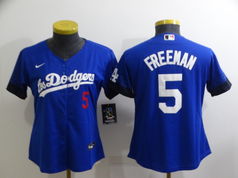Women's Los Angeles Dodgers #5 Freddie Freeman Royal City Connect Cool Base Stitched Baseball Jersey(Run Small)